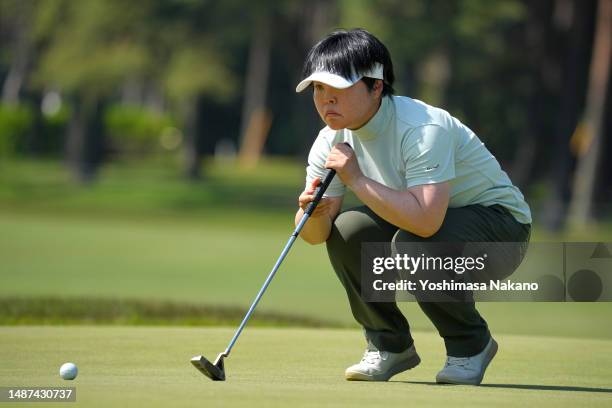Yuri Fudo of Japan lines up a putt 10 during the first round of World Ladies Championship Salonpas Cup at Ibaraki Golf Club West Course on May 4,...