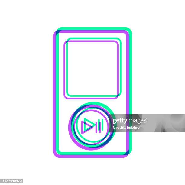 mp3 player. icon with two color overlay on white background - multimedia collage stock illustrations