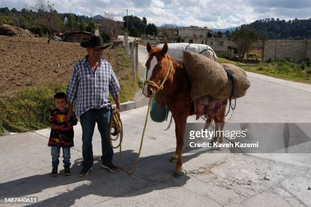 Daily life of Mazahuas indigenous people living in a small town by a lake on January 2, 2023 in San Simon de la Laguna, Mexico.