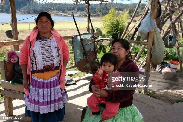 Daily life of Mazahuas indigenous people living in a small town by a lake on January 2, 2023 in San Simon de la Laguna, Mexico.