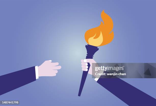 stockillustraties, clipart, cartoons en iconen met torch relay - pass the torch concept