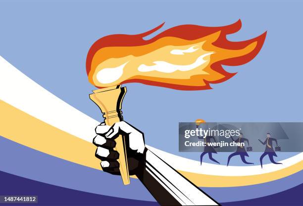 torch and rainbow - international multi sport event stock illustrations