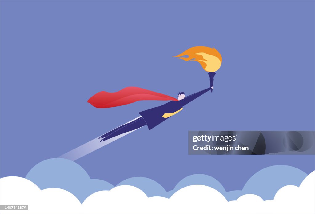 Superman takes off with a torch