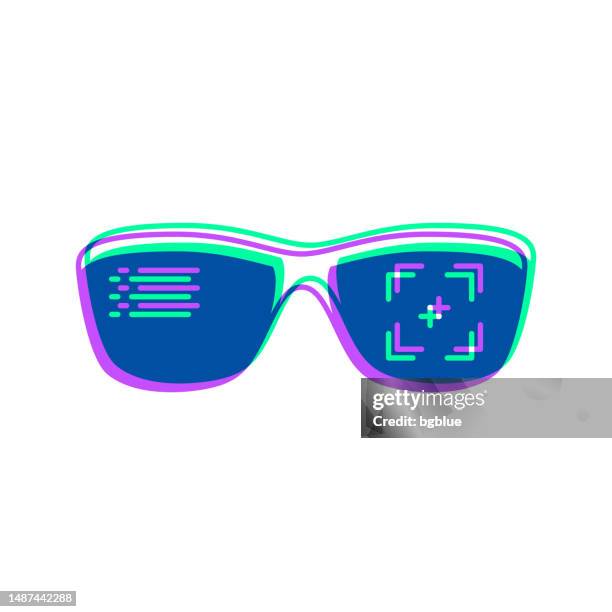 smart glasses. icon with two color overlay on white background - camera viewfinder stock illustrations