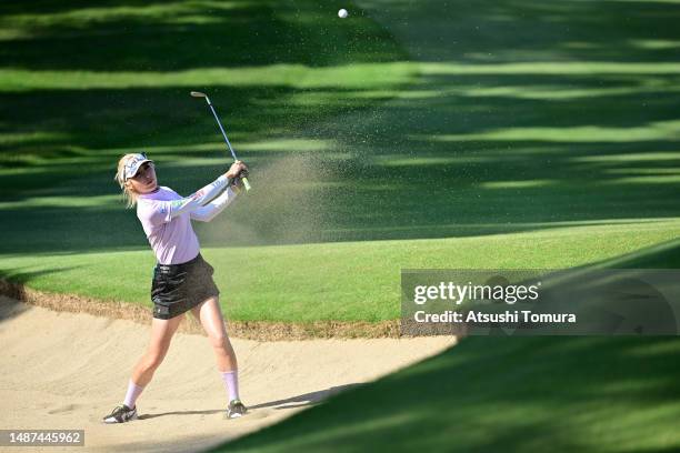 Kumiko Kaneda of Japan hits out from a bunker on the 11th hole during the first round of World Ladies Championship Salonpas Cup at Ibaraki Golf Club...