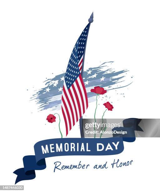 ilustrações de stock, clip art, desenhos animados e ícones de memorial day banner. remember and honor. united states flag. logo concept design. - feriado americano memorial day