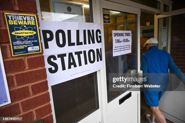 People arrive at St Peter's Parish Centre in Parkstone, as people go to the polls in the local elections, on May 04, 2023 in Poole, United Kingdom....