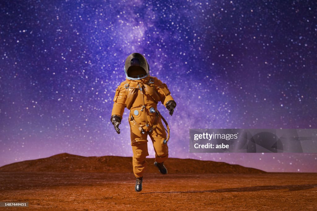 Astronaut Exploring Mars. Remote Planet Mission