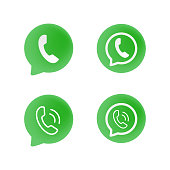 New message. 3d mobile application icon with notification. Green telephone icon contact us, online, chat. Vector stock illustration.