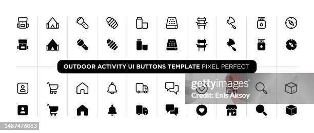 outdoor activity user interface buttons template - camping chair stock illustrations