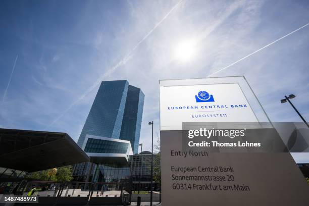 The headquaters of the European Central Bank pictured on May 04, 2023 in Frankfurt, Germany. Europe continues to struggle with high inflation, which...