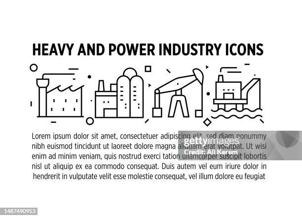 heavy and power industry, nuclear plant, transmission tower, power plant, factory production, construction industry icons - gas station attendant stock illustrations