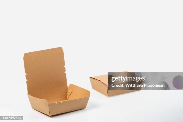 blank opened and closed craft burger box mockup - caja cartón fotografías e imágenes de stock