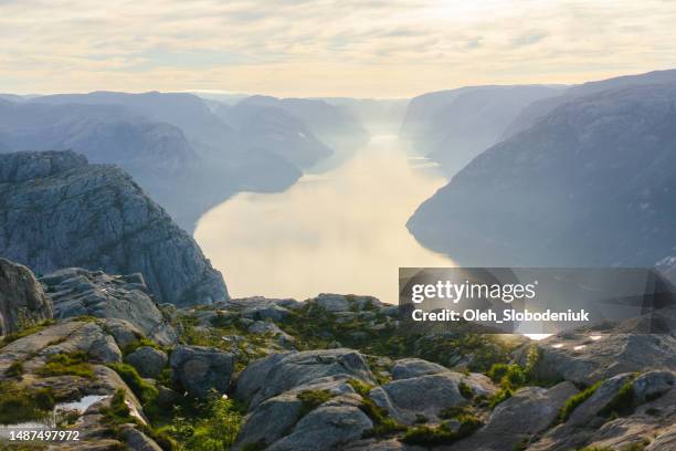 scenic view of lysefjord in norway - hordaland county stock pictures, royalty-free photos & images
