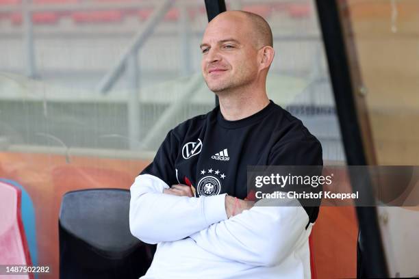 Head coach Marc-Patrick Meister of Germany looks on prior tod the international friendly match between U15 Netherlands and U15 Germany at Achilles...