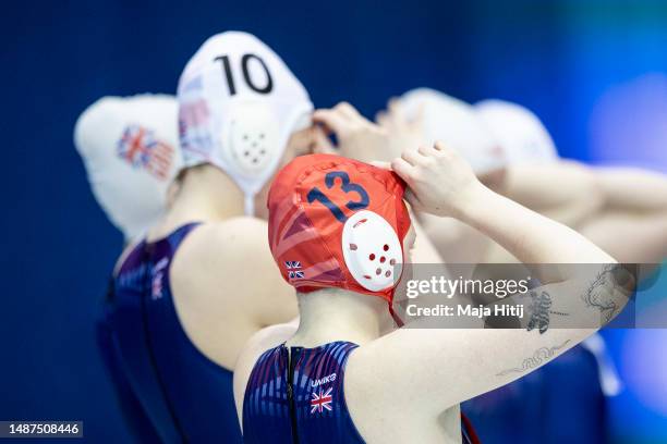 Grace Kaye of Great Britain prepares prior to the 7th - 8th place Final match Great Britain v Ukraine during World Aquatics Women's Water Polo World...