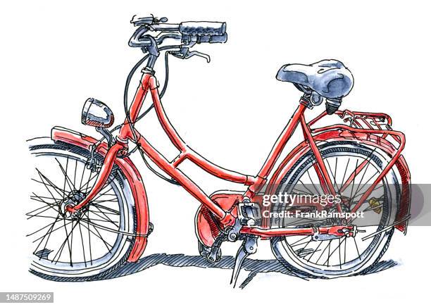 ilustraciones, imágenes clip art, dibujos animados e iconos de stock de dibujo de la bicicleta red womens city - color wheel watercolor