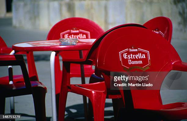 detail of the sponsored caft furniture in roses a town on the costa brava coastline. - caft stock pictures, royalty-free photos & images