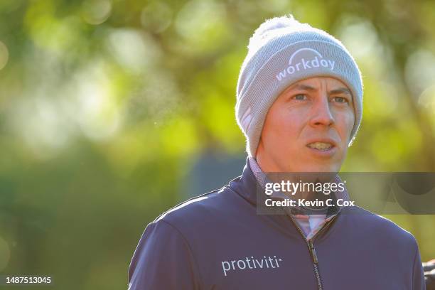 Matt Fitzpatrick of England looks on from the 11th tee during the first round of the Wells Fargo Championship at Quail Hollow Country Club on May 04,...