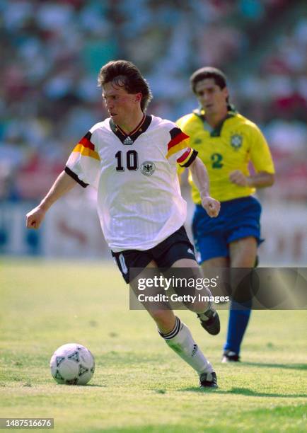 Germany captain Lothar Matthaus in action during a US Cup match between Germany and Brazil in Washington DC, USA on June 10th, 1993.