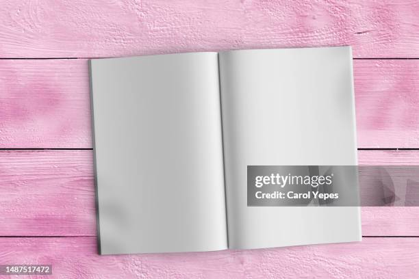 blank magazine page  in pink concrete surface.blogger - magazine mockup bildbanksfoton och bilder