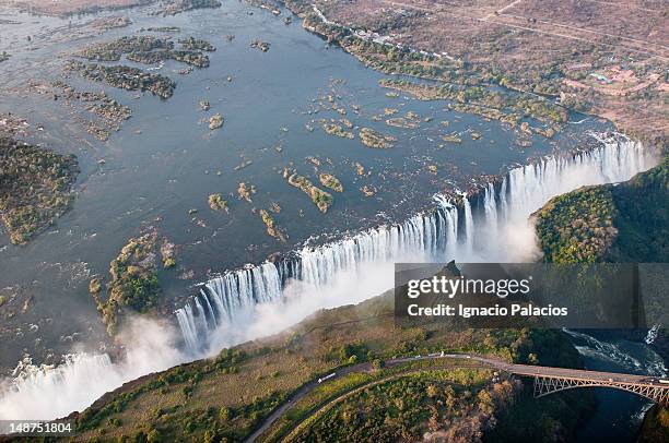 aerial of victoria falls. - livingstone stock pictures, royalty-free photos & images