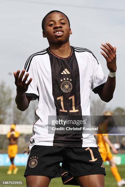 Wisdom Mike of Germany celebrates the second goal during the international friendly match between U15 Netherlands and U15 Germany at Achilles 1894...