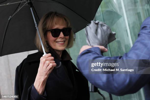 Magazine Columnist E. Jean Carroll arrives for her civil trial against former U.S. President Donald Trump at Manhattan Federal Court on May 04, 2023...