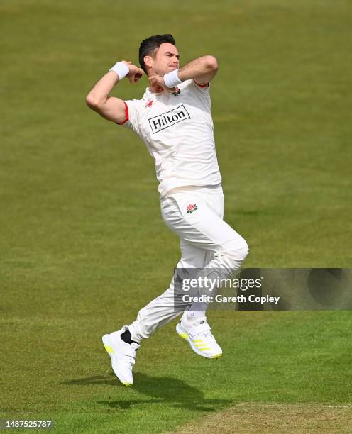 James Anderson of Lancashire bowls during the LV= Insurance County Championship Division 1 match between Nottinghamshire and Lancashire at Trent...