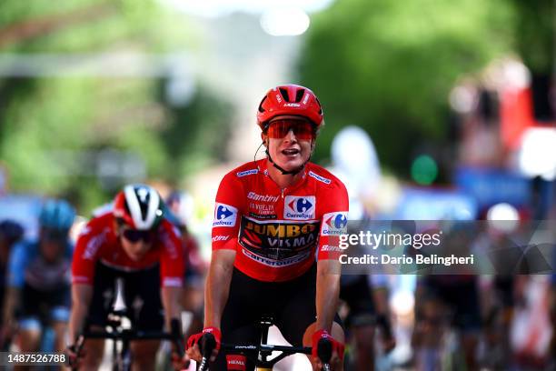 Marianne Vos of The Netherlands and Team Jumbo-Visma - Red Leader Jersey celebrates at finish line as stage winner during the 9th La Vuelta Femenina...