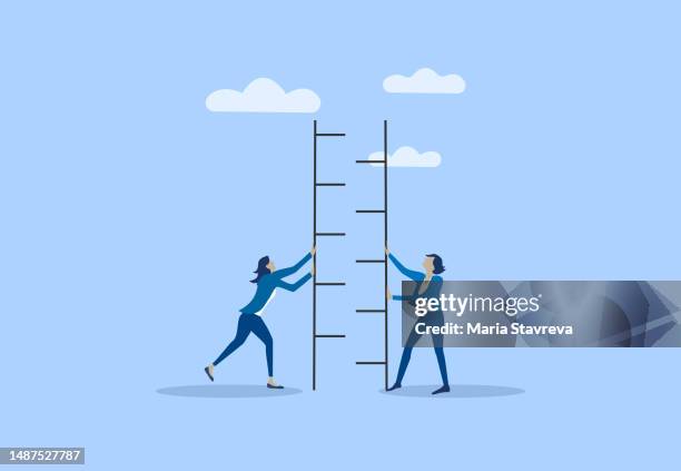 illustrations, cliparts, dessins animés et icônes de métaphore du partenariat de travail d’équipe. formation au team building, gestion de projet, motivation de groupe, brainstorming. - paire