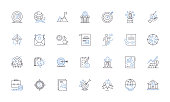 Investment strategy line icons collection. Diversification, Asset allocation, Risk management, Portfolio, Rebalancing, Yield, Liquidity vector and linear illustration. Growth,Value,Taxation outline signs set