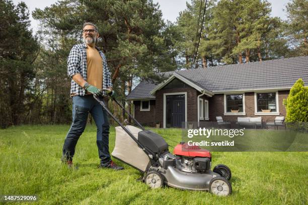 weekend activities - lawn mower stock pictures, royalty-free photos & images