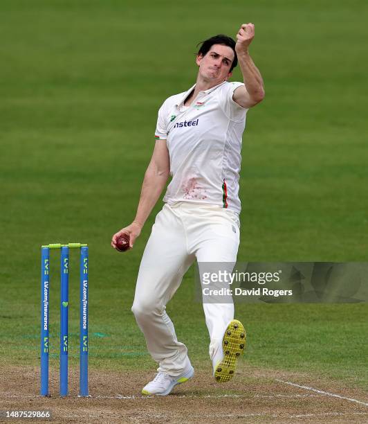Chris Wright of Leicestershire bowls during the LV= Insurance County Championship Division 2 match between Derbyshire and Leicestershire at The...