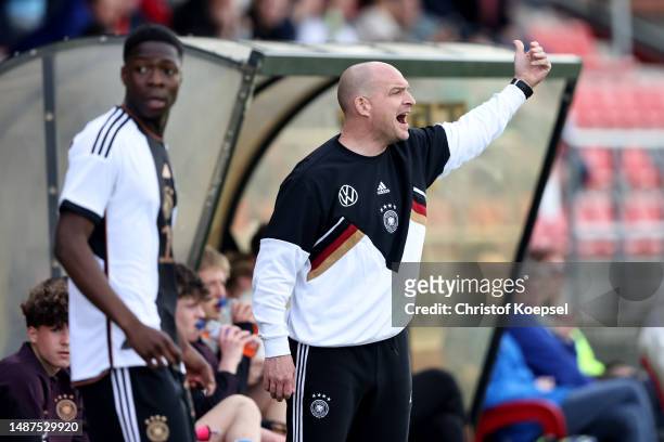 Head coach Marc-Patrick Meister of Germany reacts during the international friendly match between U15 Netherlands and U15 Germany at Achilles 1894...