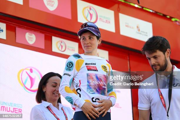Elise Chabbey of Switzerland and Team Canyon//SRAM Racing celebrates at podium as Polka Dot Mountain Jersey winner during the 9th La Vuelta Femenina...