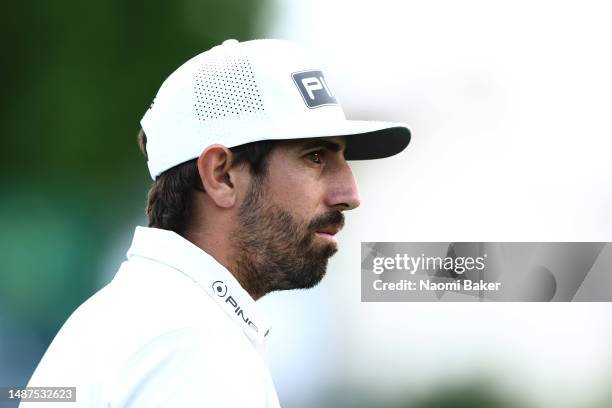 Matthieu Pavon of France looks on across the 18th green during Day One of the DS Automobiles Italian Open at Marco Simone Golf Club on May 04, 2023...
