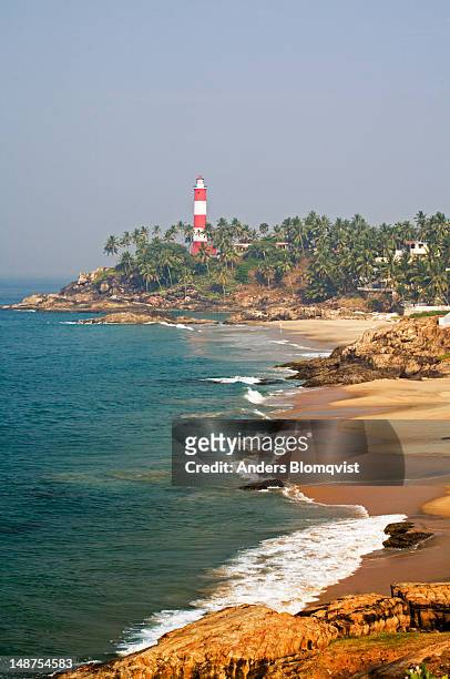beaches south of kovalam lighthouse. - kerala beach stockfoto's en -beelden