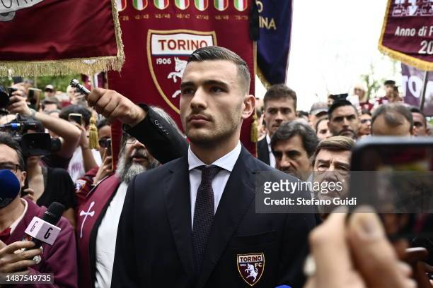 Alessandro Buongiorno of Torino FC during the 74th Anniversary Of the Superga Air Disaster on May 4, 2023 in Turin, Italy. Fans, players and staff of...
