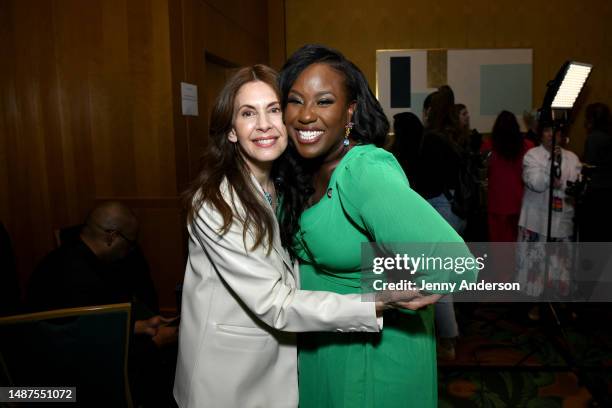 Jessica Hecht and Crystal Lucas-Perry attend the 76th Annual Tony Awards Meet The Nominees Press Event At Sofitel New York at Sofitel New York on May...