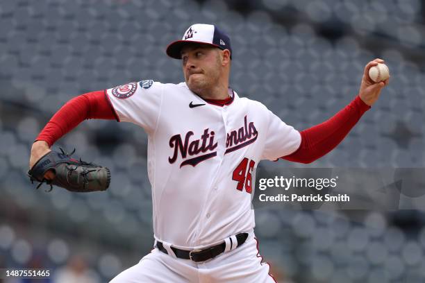 Starting pitcher Patrick Corbin of the Washington Nationals works the first inning against the Chicago Cubs at Nationals Park on May 04, 2023 in...
