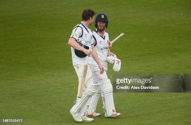 Alex Davies and Rob Yates of Warwickshire walk off after Day One of the LV= Insurance County Championship Division 1 match between Hampshire and...