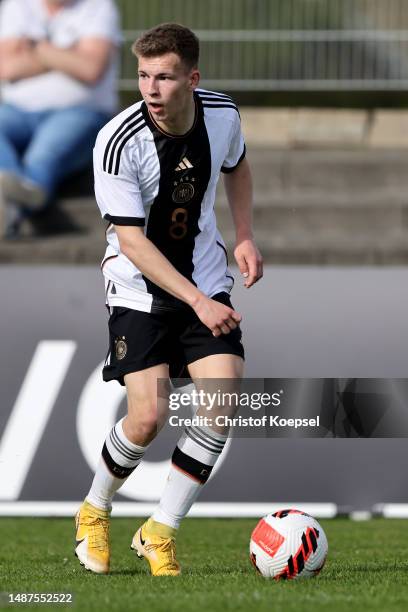 Max Knoll of Germany runs with the ball during the international friendly match between U15 Netherlands and U15 Germany at Achilles 1894 Stadium on...