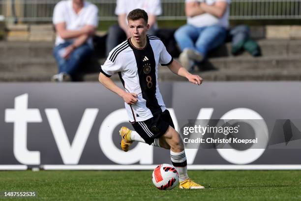 Max Knoll of Germany runs with the ball during the international friendly match between U15 Netherlands and U15 Germany at Achilles 1894 Stadium on...