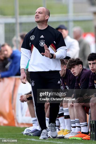 Head coach Marc-Patrick Meister of Germany reacts during the international friendly match between U15 Netherlands and U15 Germany at Achilles 1894...