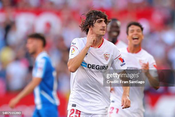 Bryan Gil of Sevilla FC celebrates after scoring the team's first goal during the LaLiga Santander match between Sevilla FC and RCD Espanyol at...