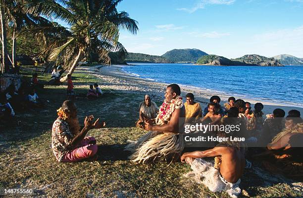 navotua village kava ceremony on blue lagoon cruise. - fiji cruise stock pictures, royalty-free photos & images