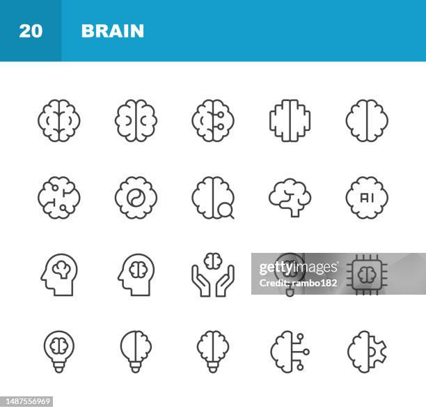 brain line icons. editable stroke. pixel perfect. for mobile and web. contains such icons as ai, artificial intelligence, deep learning, depression, doctor, health, machine learning, medicine, memory, mental health, psychology, stress, support, therapy. - mental illness infographic stock illustrations