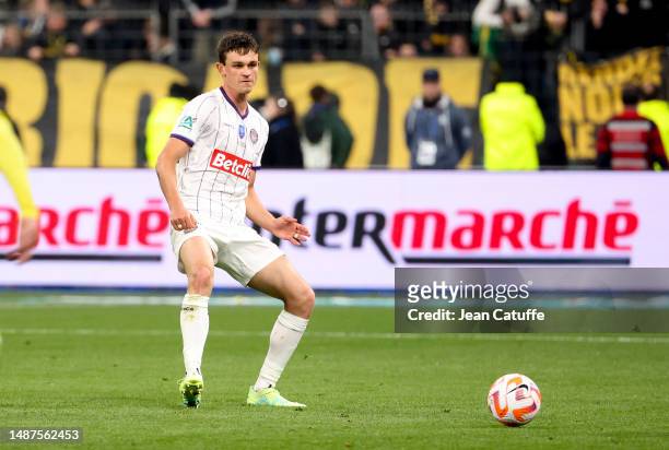 Rasmus Nicolaisen of Toulouse during the French Cup final between FC Nantes and Toulouse FC at Stade de France on April 29, 2023 in Saint-Denis near...
