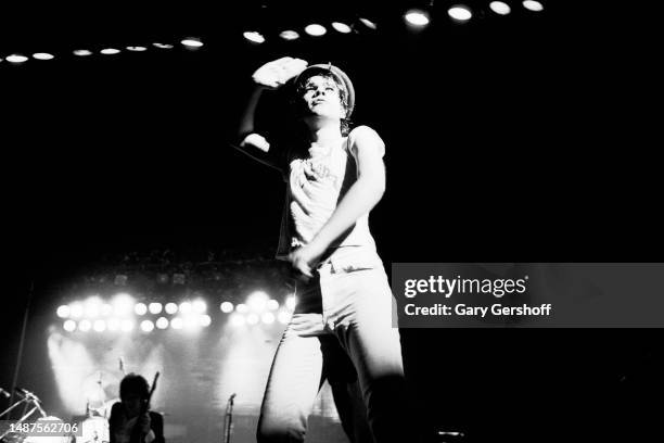 American Rock and Pop musician David Johansen and his band perform onstage at the Palladium, New York, New York, August 20, 1979.